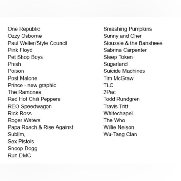 LARGE BAND TEES INVENTORY LIST - Picture 3 of 3